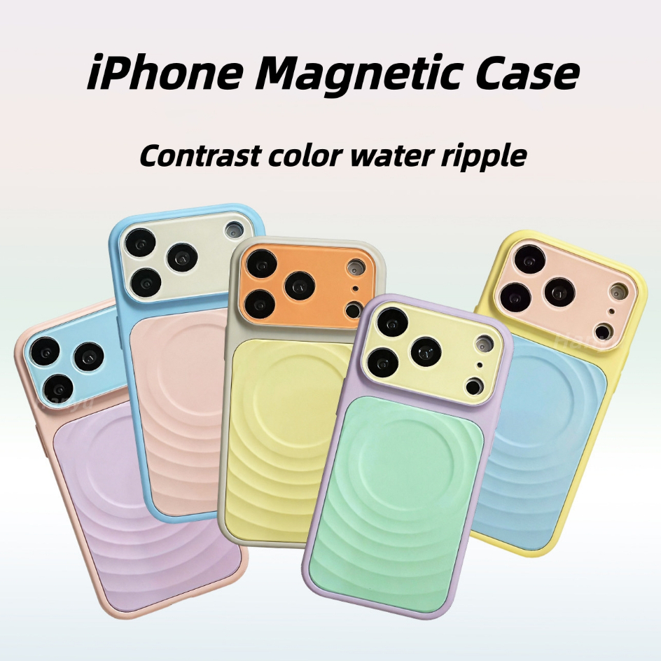 แม่เหล็กตัดกันสีระลอกน้ําหน้าต่างขนาดใหญ่ซิลิโคนเคสโทรศัพท์สําหรับ ไอโฟน 17 16 15 14 มือโปร สูงสุด ปุ่มห่อเต็มป้องกันกันกระแทกโทรศัพท์ด้