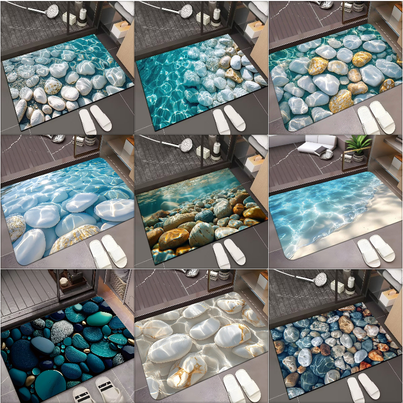 คุณภาพสูง40x60cm. ห้องน้ำห้องครัว Anti-SLIP MAT พรม diatomaceous Earth ดูดซับ Quick-drying Non-SLIP bath MAT Sunny Beach Pebble Marble stripe Non-SLIP MAT พรมห้องน้ำพรมปูพื้นแผ่นดูดซับโคลนไดอะตอมพรมปูพื้นห้องน้ำ
