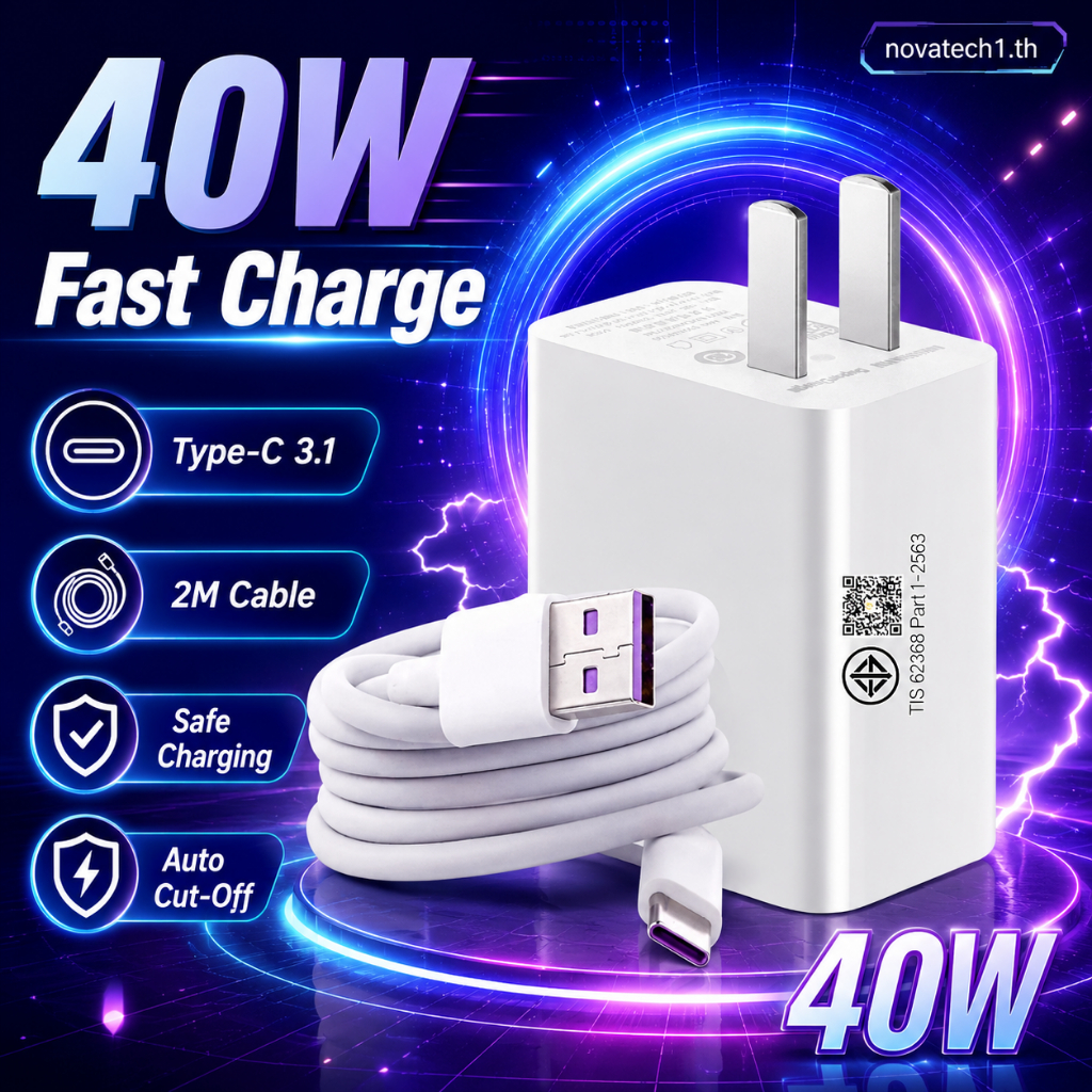 หัวเว่ย ชาร์จเร็ว 40W Type-C 3.1 สายชาร์จ 2m 4A รองรับ MatePad Pro Nova7 P40pro P30pro กระแสเสถียร ตัดไฟอัตโนมัติ เหมาะเล่นเกม ใช้ที่บ้าน/ออฟฟิศ
