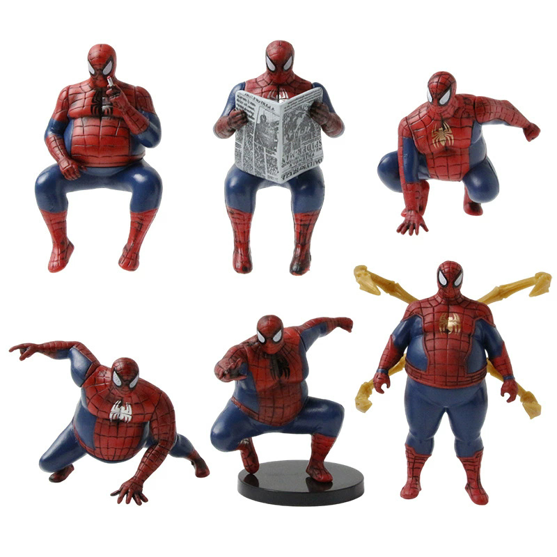 6 ชิ้น/เซ็ตอะนิเมะไขมัน Spiderman ตัวเลขอ้วน Spider Man Mini Action Figures ตุ๊กตาของเล่นแฟนของขวัญ