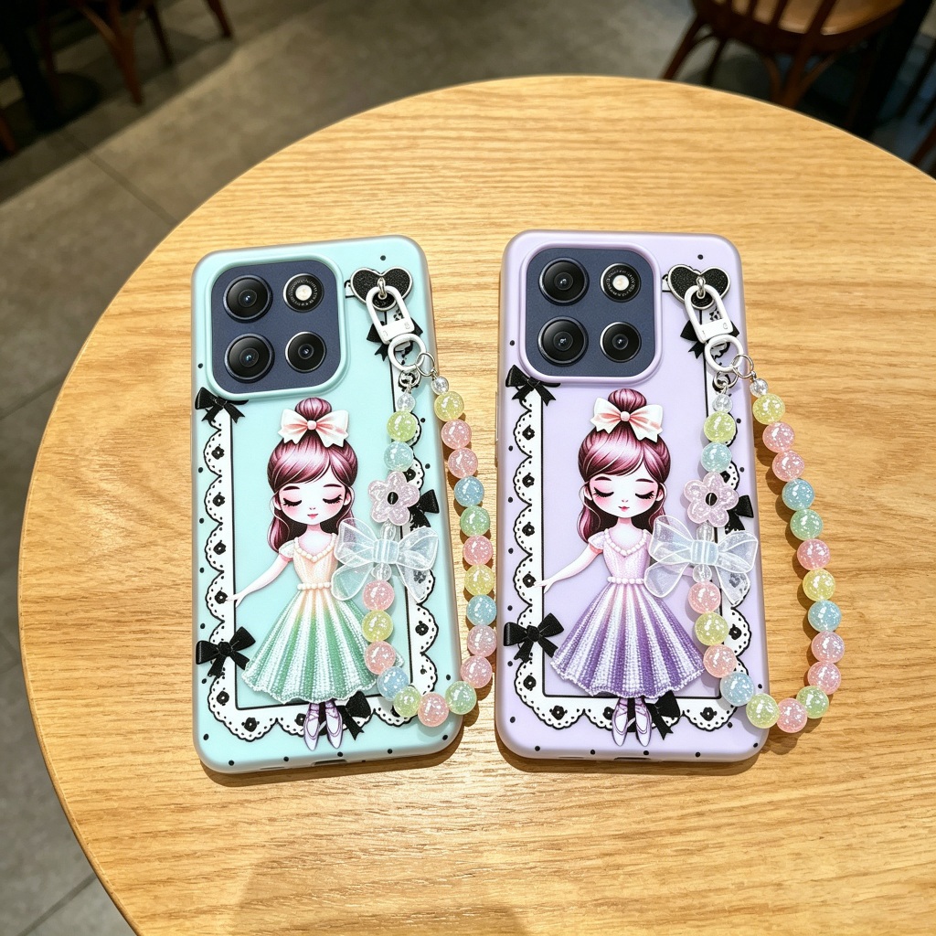 การ์ตูนตุ๊กตาบาร์บี้รูปแบบสร้อยข้อมือเคสโทรศัพท์สําหรับ Motorola G60 G62 G64 G66J G73 G75 G82 G84 G8