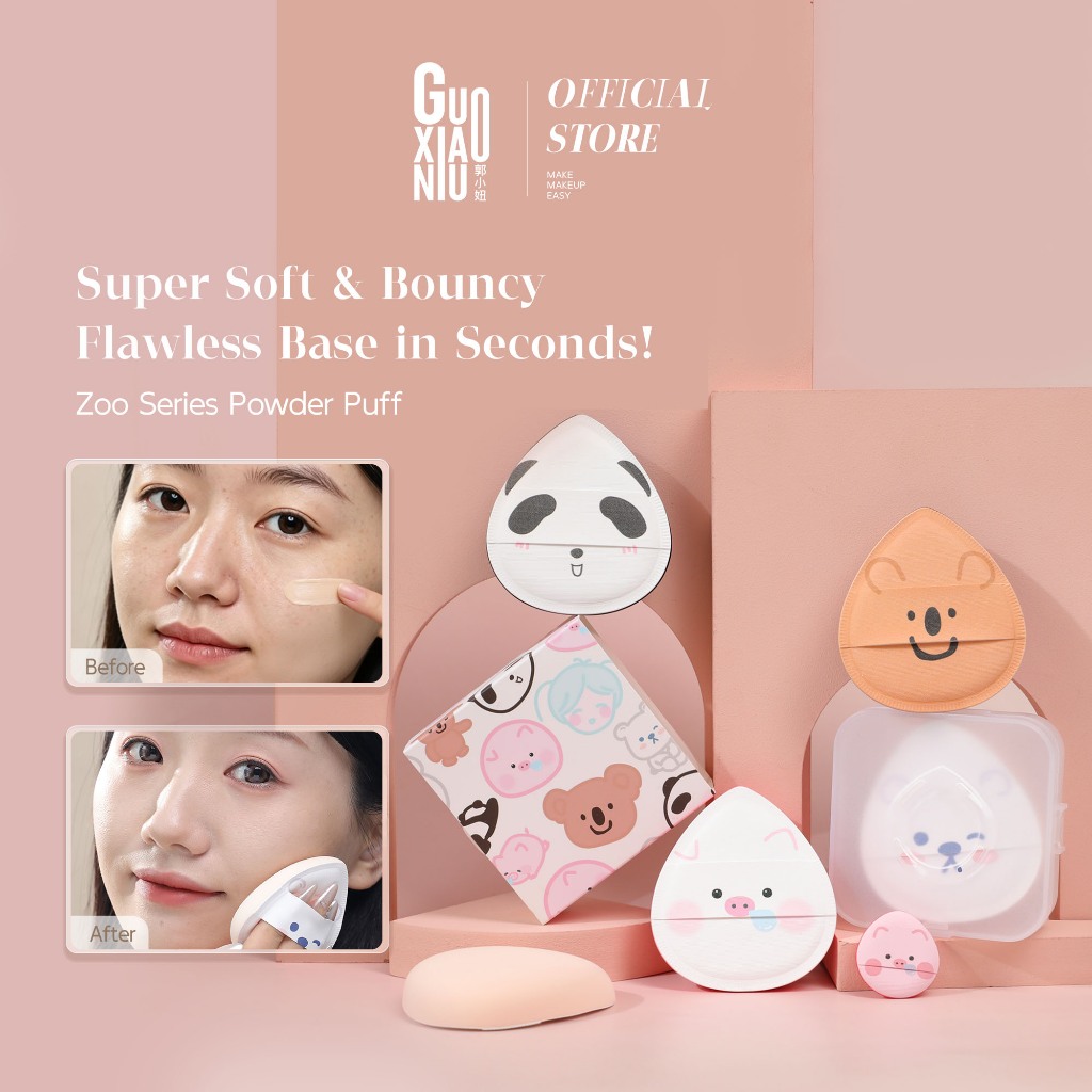 GUOXIAONIU 6PCS แป้งพัฟฟองน้ําแต่งหน้าสัตว์น่ารัก พัฟแป้งเนื้อนุ่มพิเศษ ใช้ได้ทั้งแบบเปียกและแห้ง