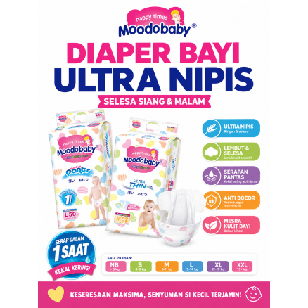 Moodobaby ผ้าอ้อมเด็ก ซื้อ 2 แถม 1 ผ้าอ้อมไม่รั่ว NB-XXL 138-168 ชิ้น【ทั้งหมด 3 แพ็ค】