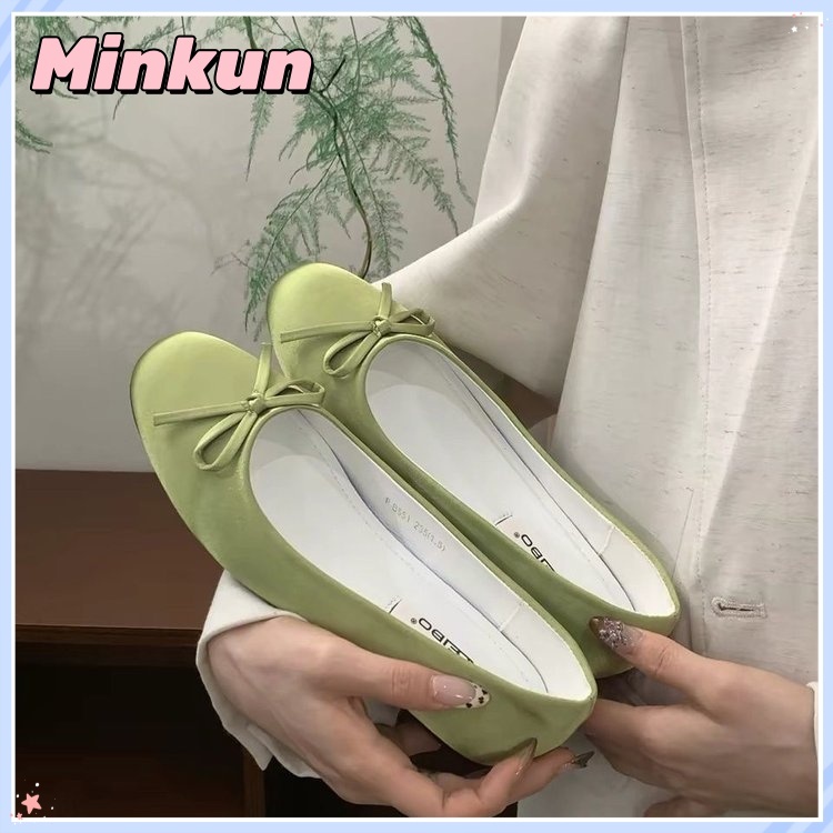 Minkun เกาหลีซาตินบัลเล่ต์แฟลตผู้หญิงริบบิ้นรองเท้าแบน Elegant Slip-on Office Casual รองเท้า