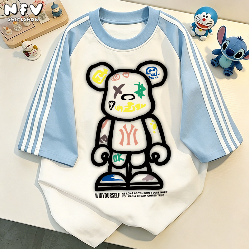 NFV ส่งจากไทย✨พร้อมส่ง เสื้อยืดคอกลม ผ้าฝ้าย แขนสั้น โอเวอร์ไซซ์ ใส่สบาย ลายพิมพ์รูปหมี 100% Cotton T-shirt YG858