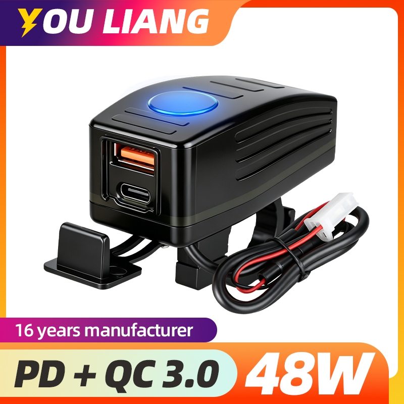 รถจักรยานยนต์โทรศัพท์ Fast Charger Dual USB Type C 30W PD & Quick Charge 3.0 USB Charger กันน้ํา 12V-24V อุปกรณ์เสริมรถจักรยานยนต์