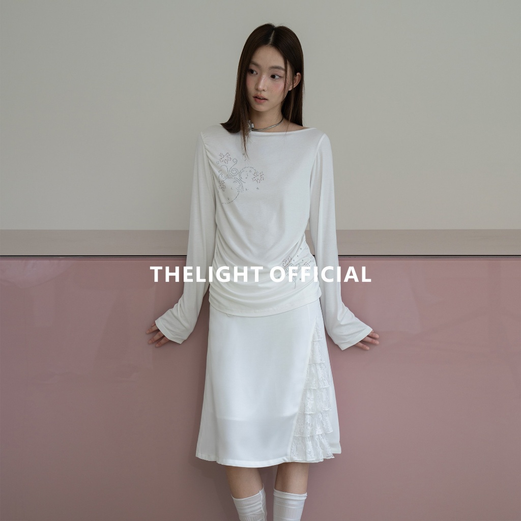 THELIGHT เสื้อยืดแขนยาวผู้หญิง ผ้าไลเซลเย็นสบาย ลายเพชรสวยงาม สีขาว เสื้อกันแดด — صورة 3