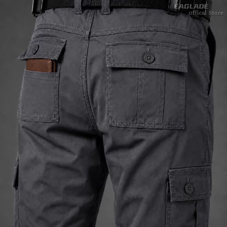EAGLADE กางเกงคาร์โก้ผ้าฝ้ายผู้ชาย – Multi Pocket Breathable Straight Fit ทนทานสําหรับ Work & Commute A0642