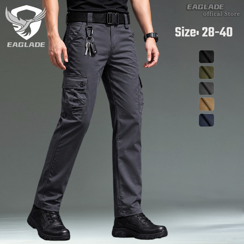 EAGLADE กางเกงคาร์โก้ผ้าฝ้ายผู้ชาย – Multi Pocket Breathable Straight Fit ทนทานสําหรับ Work & Commute A0642