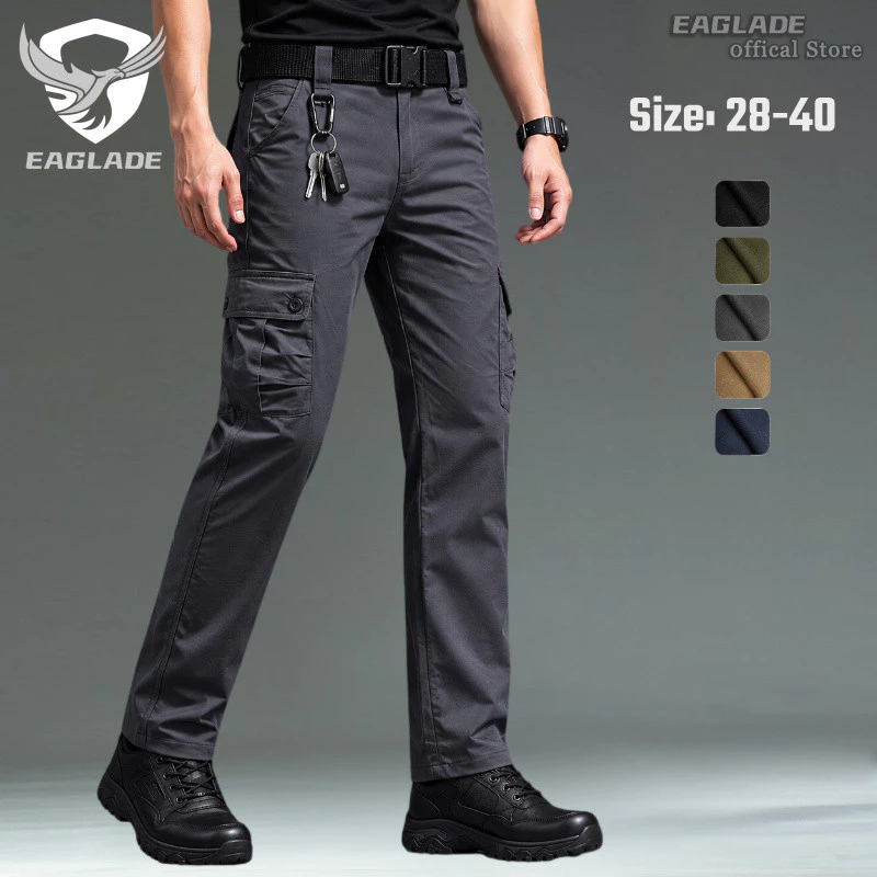 EAGLADE กางเกงคาร์โก้ผ้าฝ้ายผู้ชาย – Multi Pocket Breathable Straight Fit ทนทานสําหรับ Work & Commute A0642