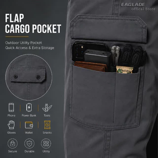EAGLADE กางเกงคาร์โก้ผ้าฝ้ายผู้ชาย – Multi Pocket Breathable Straight Fit ทนทานสําหรับ Work & Commute A0642