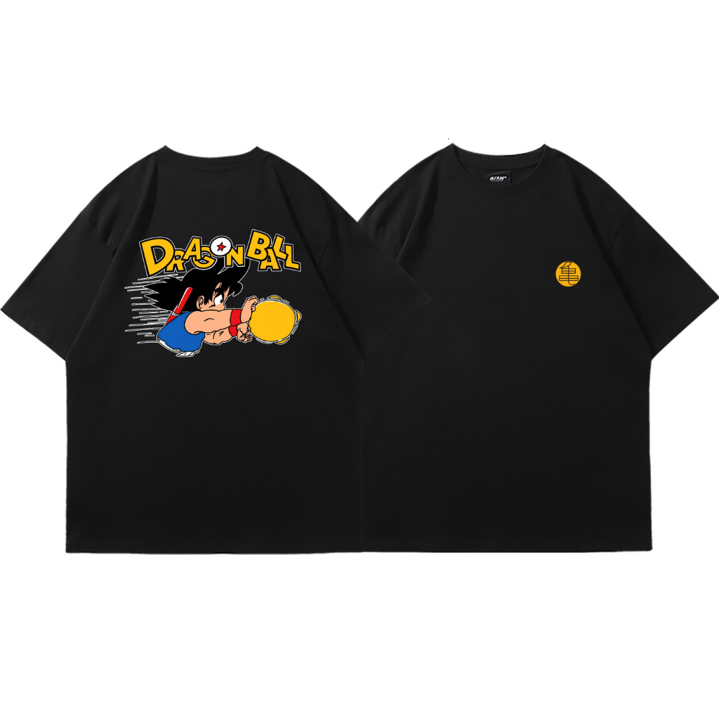 ดราก้อนบอลพิมพ์รอบคอผู้ชายแขนสั้นฤดูร้อนผ้าฝ้ายอะนิเมะสไตล์หลวมเสื้อยืดสบายระบายอากาศ