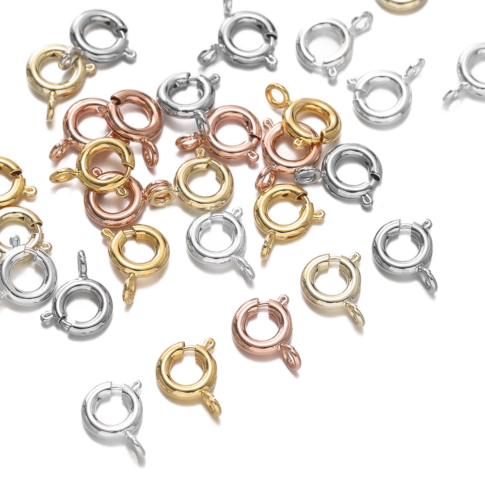 5-10ชิ้น 5-7mm ตะขอสปริงกลมเคลือบทอง 18K มีห่วงต่อ สำหรับ DIY ทำสร้อยคอ สสร้อยข้อมือ ไม่ลอก ไม่ดำ
