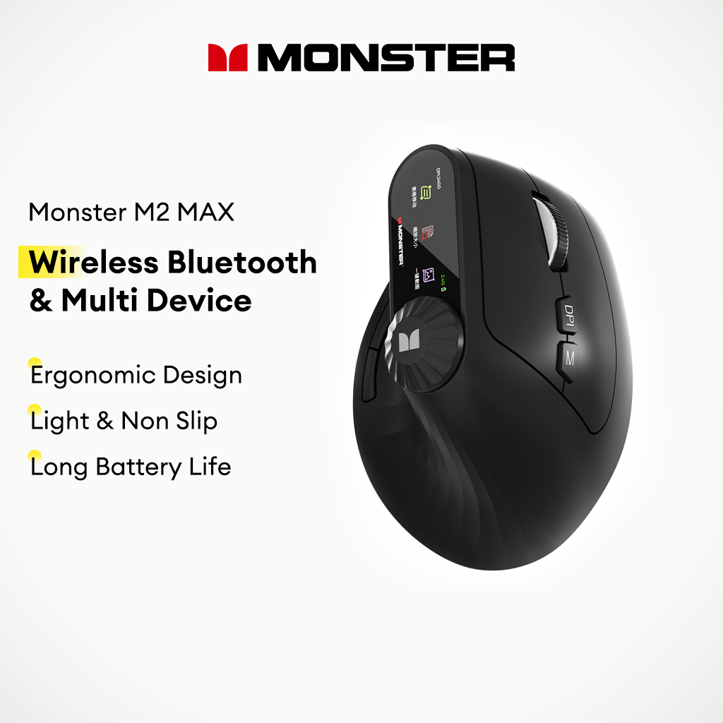 Monster M2MAX เมาส์บลูทูธไร้สายไม่ลื่นออกแบบตามหลักสรีรศาสตร์แสงอุปกรณ์หลายอายุการใช้งานแบตเตอรี่ยาวนาน