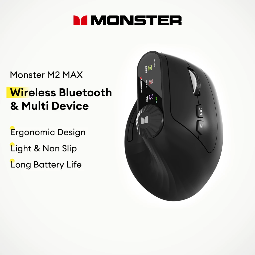 Monster M2MAX เมาส์บลูทูธไร้สายไม่ลื่นออกแบบตามหลักสรีรศาสตร์แสงอุปกรณ์หลายอายุการใช้งานแบตเตอรี่ยาวนาน
