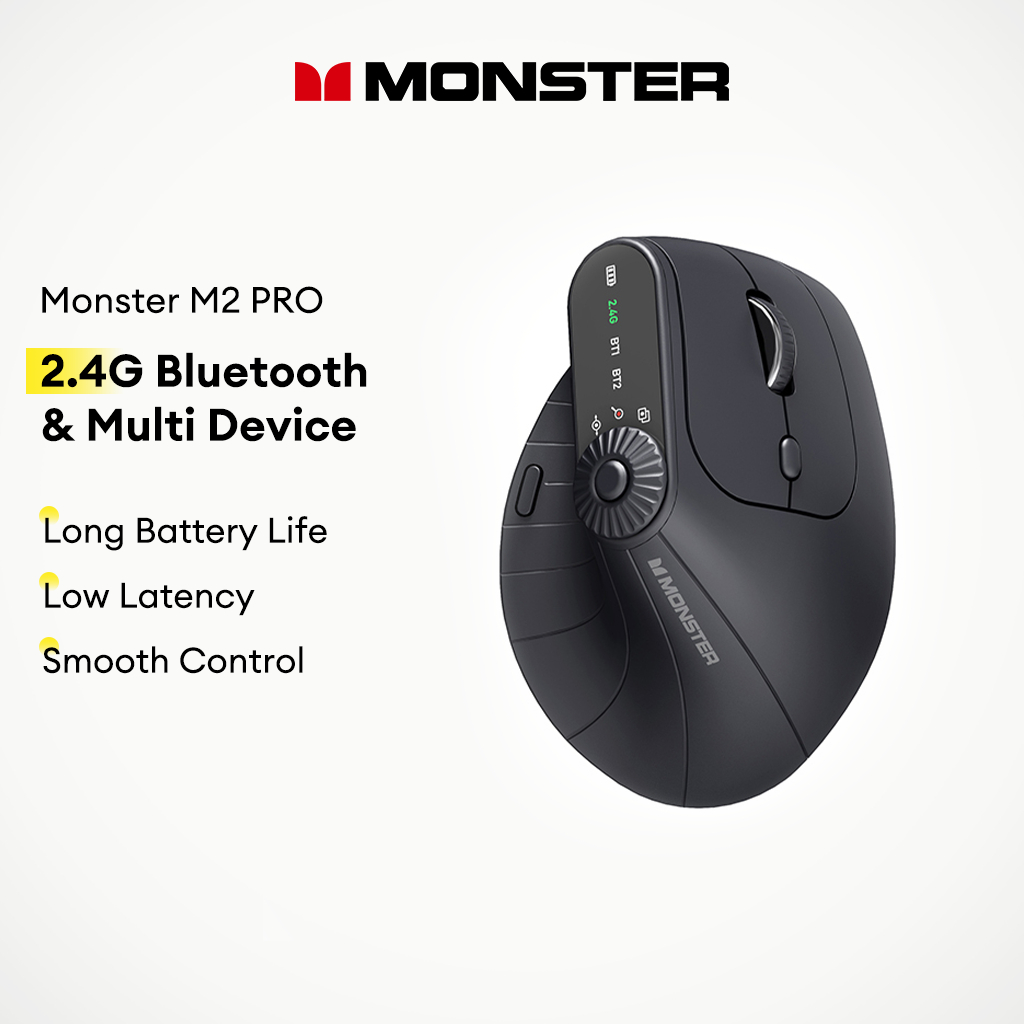 Monster M2PRO 2.4G เมาส์ไร้สาย รองรับบลูทูธหลายอุปกรณ์อายุการใช้งานแบตเตอรี่ยาวนาน Latency ต่ํา