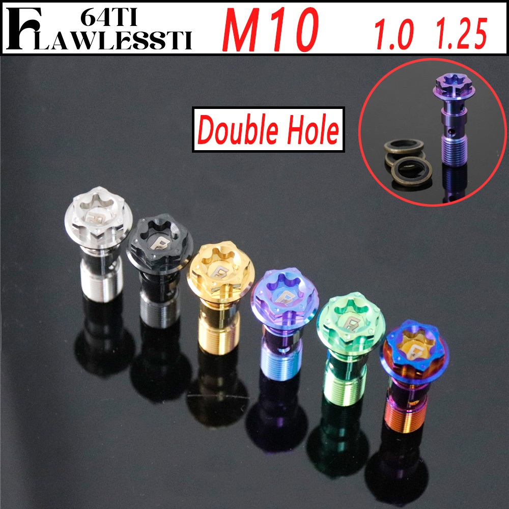 FLAWLESSTI M10x1.0 1.25 Pitch Gr5 ไทเทเนียม Double Hole Banjo Bolt สําหรับ Tmax 560 Z900 ZX6R