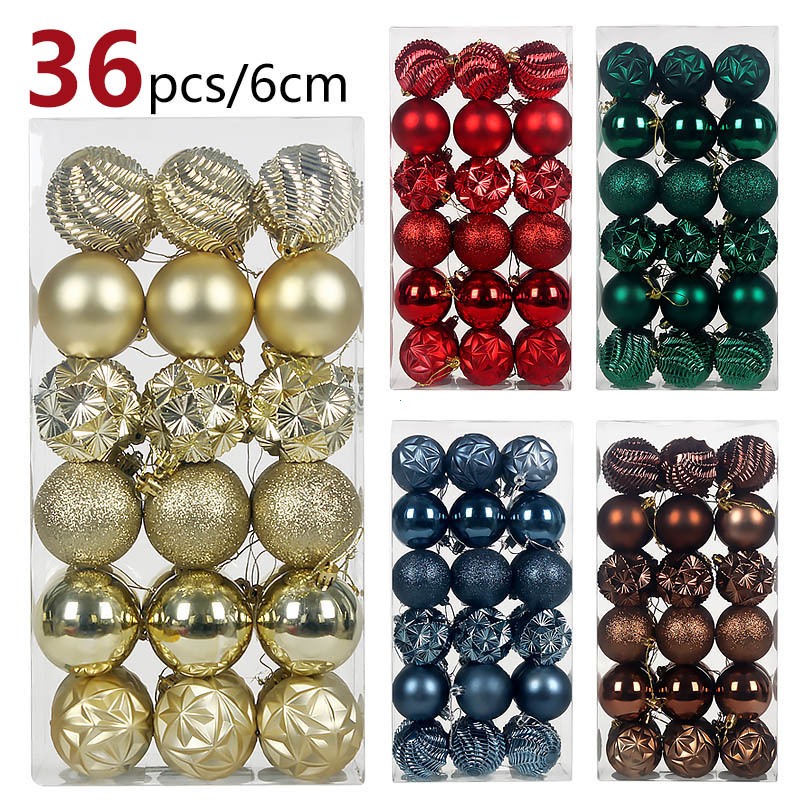 36 ชิ้น 6 ซม.Electroplated รูปพิเศษลูกบอลคริสต์มาสชุด Glossy Xmas Tree แขวนจี้เครื่องประดับตกแต่งชุด