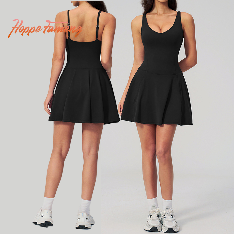 Hope FumengWomens 1 ชิ้นกีฬาชุดเทนนิสบุนวมระบายอากาศแห้งเร็วพร้อมกางเกงขาสั้นด้านในและกระเป๋า