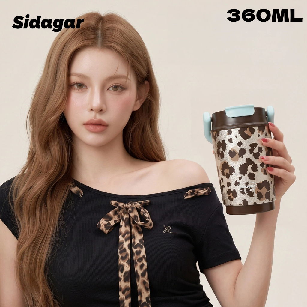 Sidagar แก้วเก็บความเย็น แก้วสแตนเลส 316 แก้วกาแฟ 360ML แฟชั่น ลายเสือดาว Sports Thermos Cup