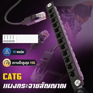 DeskPi RackMate Accessories 10 นิ้ว 0.5U CAT6 แผงแพทช์เครือข่ายพร้อม แผงแพทช์ 12 พอร์ตเข้ากันได้กับ T0/T1/T2 และ ชั้นวางเซิร์ฟเวอร์/ตู้เครือข่าย