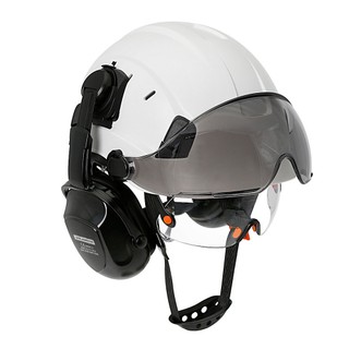 AOLAMEGS หมวกนิรภัยพร้อม Visor ในตัวแว่นตาหมวกแข็งพร้อม Earmuff ANSI CE หมวกทํางาน