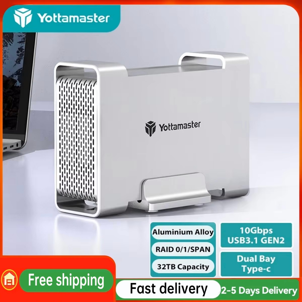 Yottamaster 2 Bay RAID ฮาร์ดไดรฟ์ 2.5 "3.5 "SATA SSD/HDD 4 Raid ฮาร์ดดิสก์ภายนอกกรณี USB3.1 ประเภท C 5/10Gbps HDD กล่อง