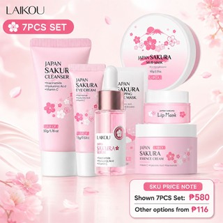 LAIKOU Sakura Skincare Set Face Serum Moisturizer Acne Pimple Patch Cleanser Mud Mask Brightening