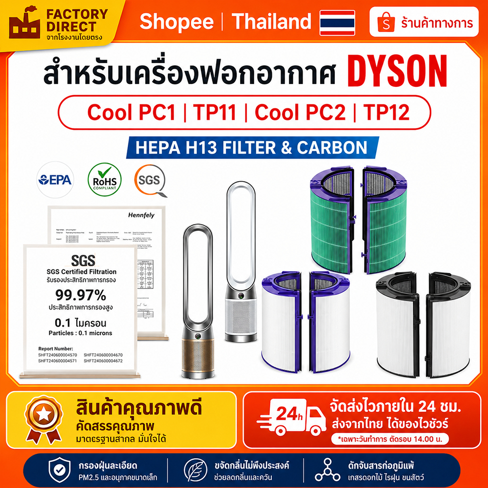 360° Combi 3 in 1 HEPA + ตัวกรองทดแทนคาร์บอนสําหรับ Dyson PC1 TP11 PC2 TP12 เครื่องฟอกอากาศ