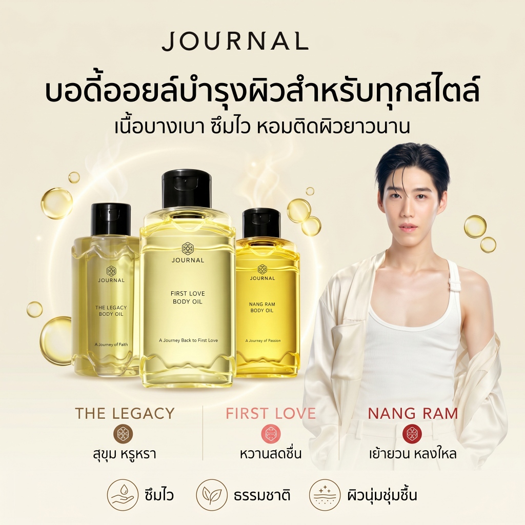 [ของแท้ 100%] Journal Body Oil 180ml (NANG RAM\The Legacy/First Love) บอดี้ออยล์เนื้อบางเบาดูดซับเร็วด้วยกลิ่นลูกแพร์หวานฉ่ําและกลิ่นหอม plumeria สดชื่น#journal #body oil