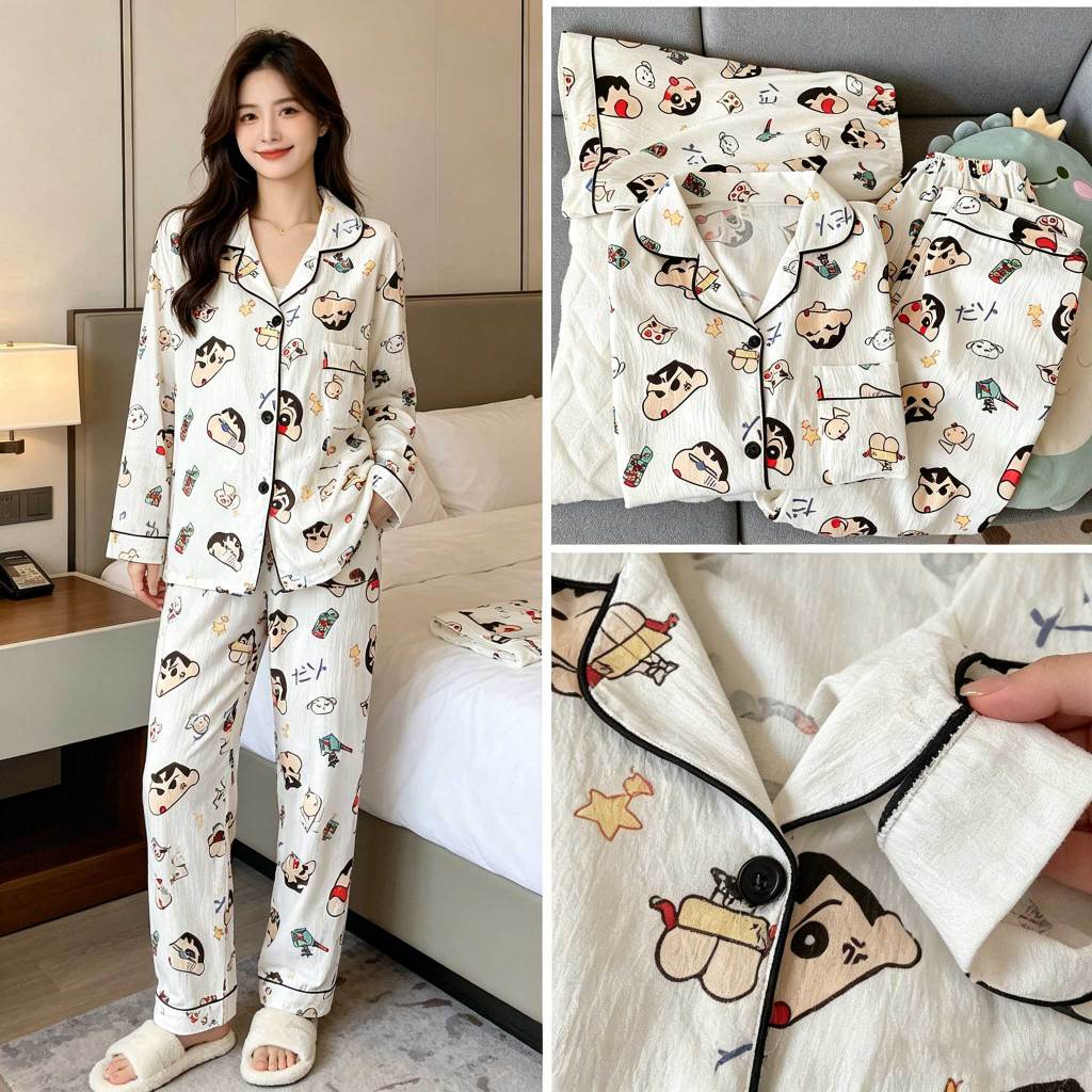 ชุดนอนลายสก๊อตน่ารัก ผ้าฝ้ายแท้และผ้ากอซ แขนสั้น สำหรับใส่นอนหรือนอกบ้าน ชุดสามชิ้น ใหม่ล่าสุดในปี 2026