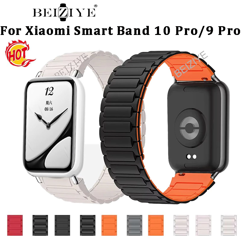 สายซิลิโคนสําหรับ Xiaomi Smart Band 10 Pro Band Magnetic Loop เปลี่ยนสร้อยข้อมือสําหรับ Xiaomi Smart Band 9 Pro สายรัดข้อมือสร้อยข้อมืออุปกรณ์เสริม