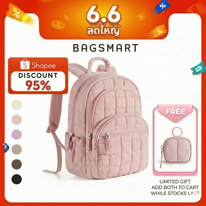 BAGSMART 15.6นิ้ว กระเป๋าเป้ สะพายหลังผู้หญิงสไตล์วิทยาเขตความจุขนาดใหญ่ กระเป๋าสะพายหลัง กันน้ํา Backpack Laptop