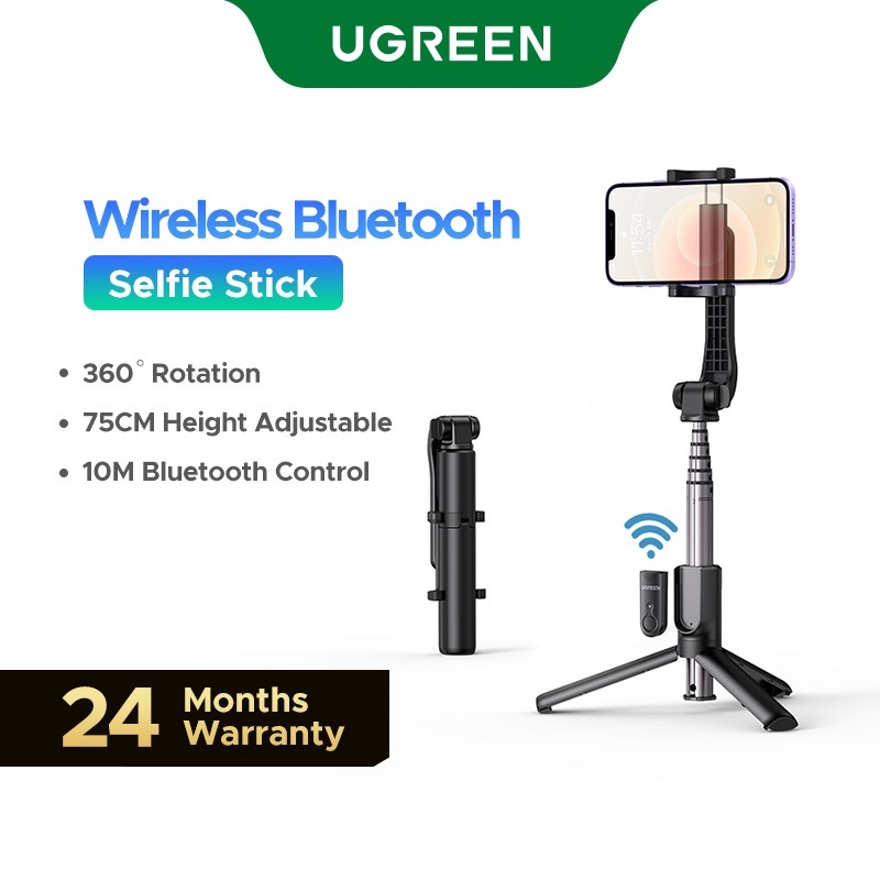Ugreen ขาตั้งกล้องไม้เซลฟี่ บลูทูธ 750 มม. ขยายได้ 10 เมตร สําหรับ IOS Android