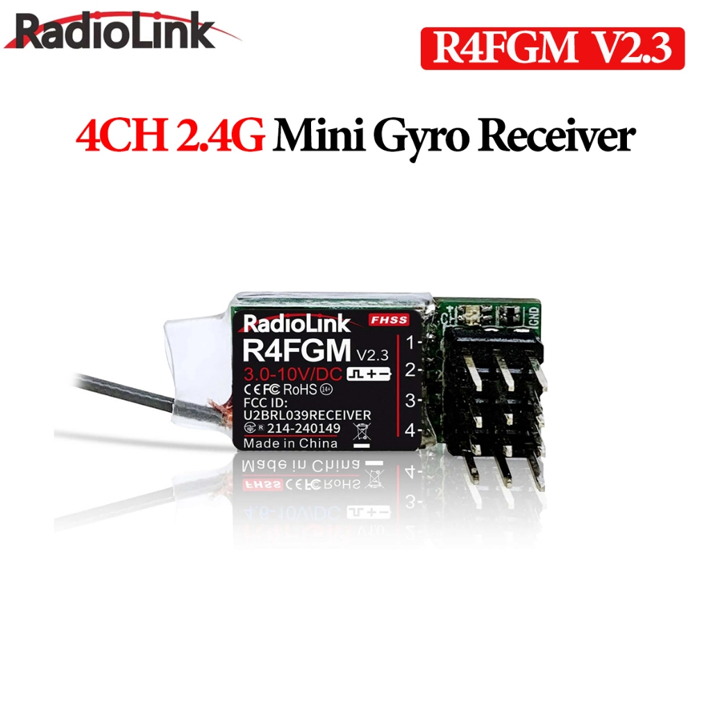 Radiolink R4FGM 4CH 2.4GHz FHSS PWM Mini Gyro Receiver สําหรับ Mini RC Drift รถเครื่องบินเรือ RC4GS 