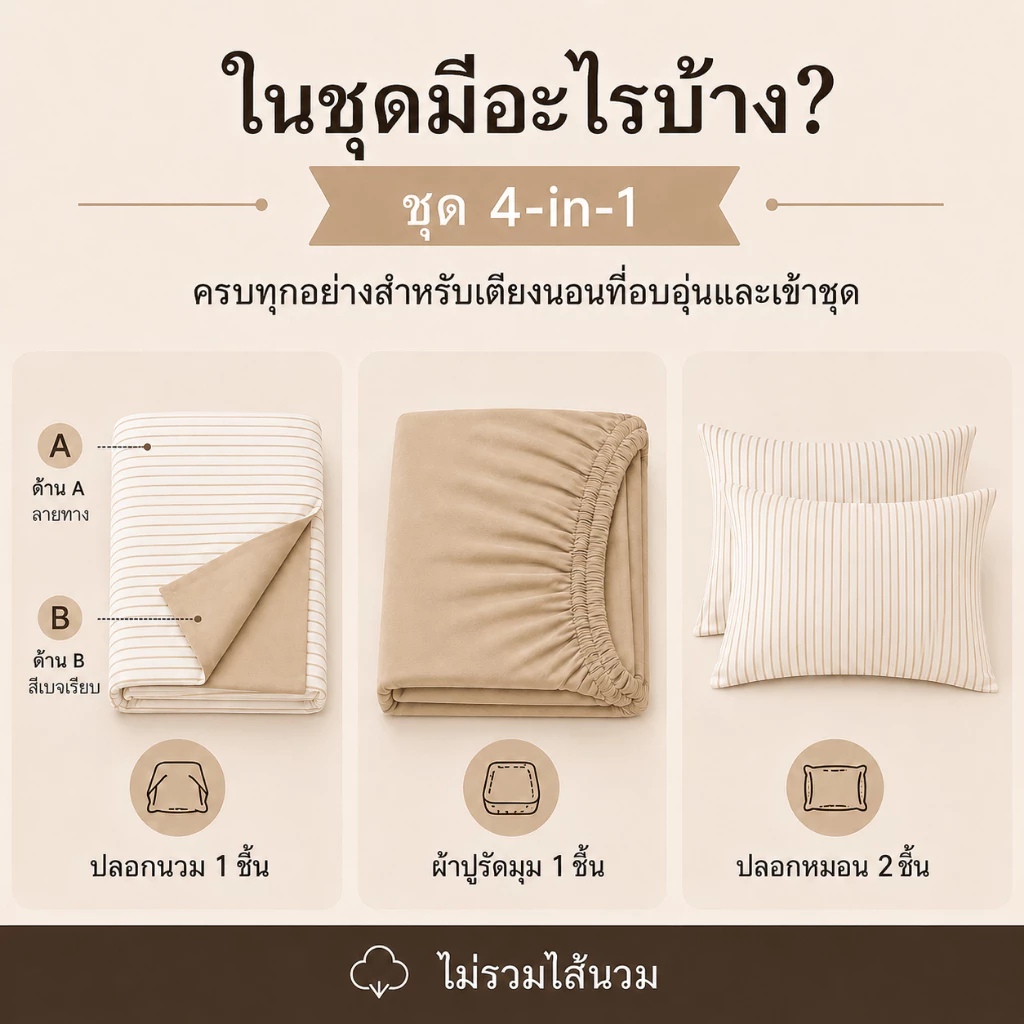 ชุดผ้าปูที่นอน 4 ใน 1 ผ้าฝ้าย 3 ฟุต 3.5 ฟุต 5 ฟุต 6 ฟุต thumbnail 7