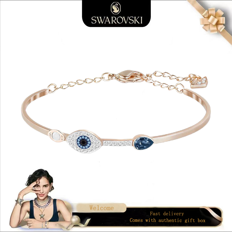SWAROVSKI New Rose gold Blue Gemstone Duo Evil Eye Bracelet ของขวัญที่ดีที่สุดสําหรับแฟนหรือเพื่อนที่ดีที่สุดในวันวาเลนไทน์หรือวันเกิด
