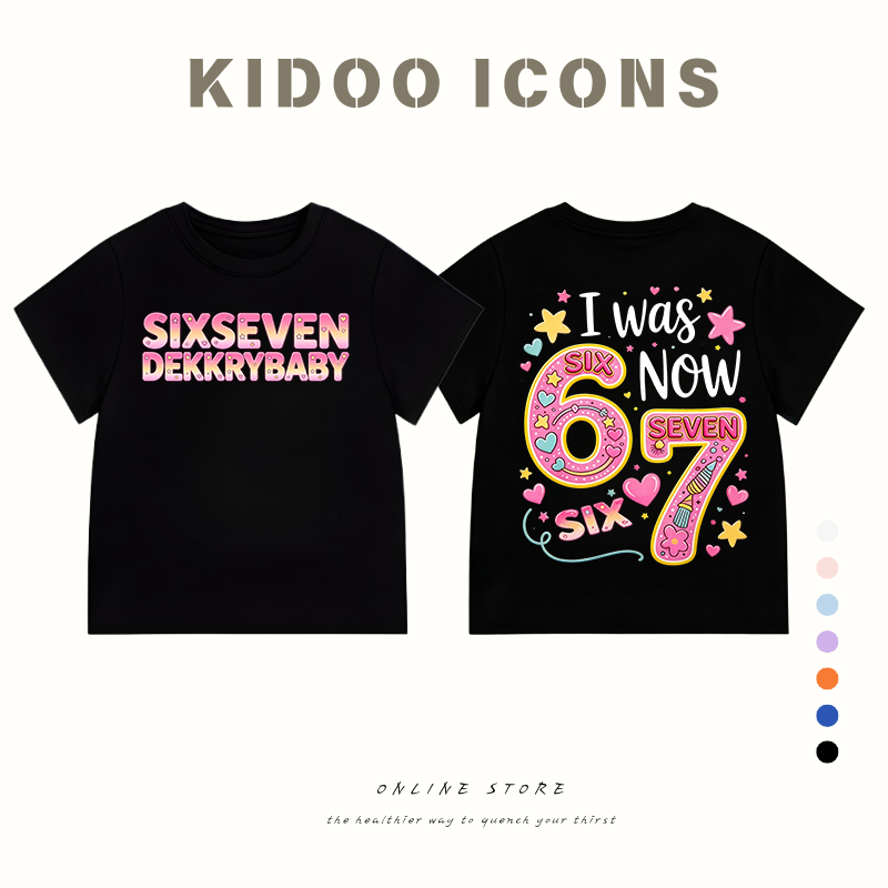 KIDOO ICONS เสื้อยืดเด็กผู้หญิง คอกลม ฤดูร้อน ทรงหลวม สไตล์ลำลอง ลายตัวอักษร ผ้านุ่ม ยืดหยุ่น ผ้าฝ้ายแท้ 100% #A01+5579
