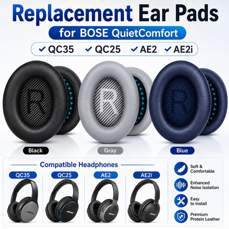 พรีเมี่ยมเปลี่ยนหูฟังสําหรับ Bose QC25/35 & QC25II/35II หูฟัง Comfort Adaptive Memory Foam เหมาะสําหรับ QuietComfort 35 & 35II สีดํา