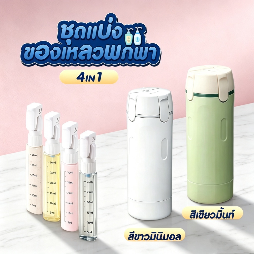ชุดขวดแบ่งสาร แบบ 4 in 1 พกพาสะดวก สำหรับใส่ แชมพู ครีมอาบน้ำ เครื่องสำอาง Travel Outdoor Sub-bottle