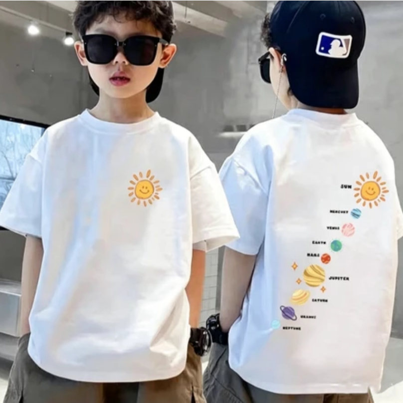 NASA เสื้อยืดเด็ก ลายระบบสุริยะ ผ้าฝ้ายแท้ นุ่มสบาย สำหรับ 1-12 ปี