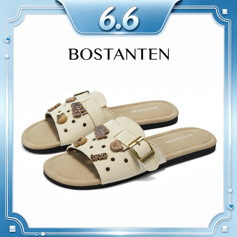 【สินค้าพร้อมส่งจากไทย】BOSTANTEN รองเท้าแตะส้นแบน ผู้หญิง รองเท้าสวมสบาย DIY แฟชั่นเกาหลี LuxChoco Berry ไม่กัดเท้า