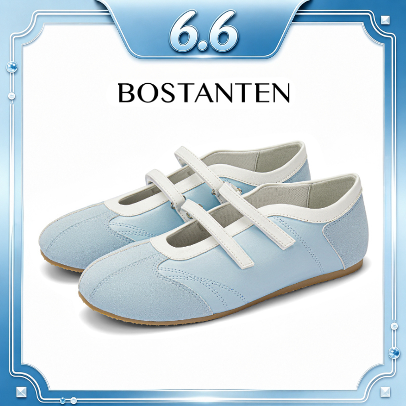 【สินค้าพร้อมส่งจากไทย】BOSTANTEN Ballet Training รองเท้ามารีย์ผู้หญิง หัว T สายคู่ปรับได้ นุ่มสบาย พื้นนุ่ม กันลื่น ระบายอากาศ ใช้งานประจำวัน