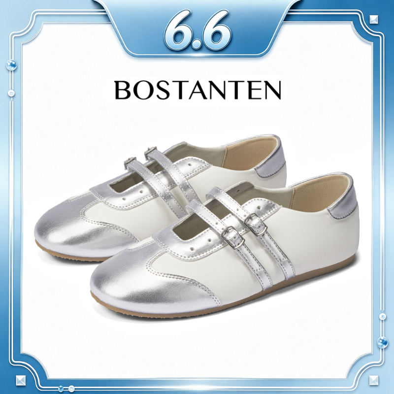 【สินค้าพร้อมส่งจากไทย】BOSTANTEN Twinsy MaryJane รองเท้าบัลเล่ต์วินเทจผู้หญิง พื้นเรียบ นุ่มสบาย ระบายอากาศดี กันลื่น แมทช์ง่ายทุกลุค