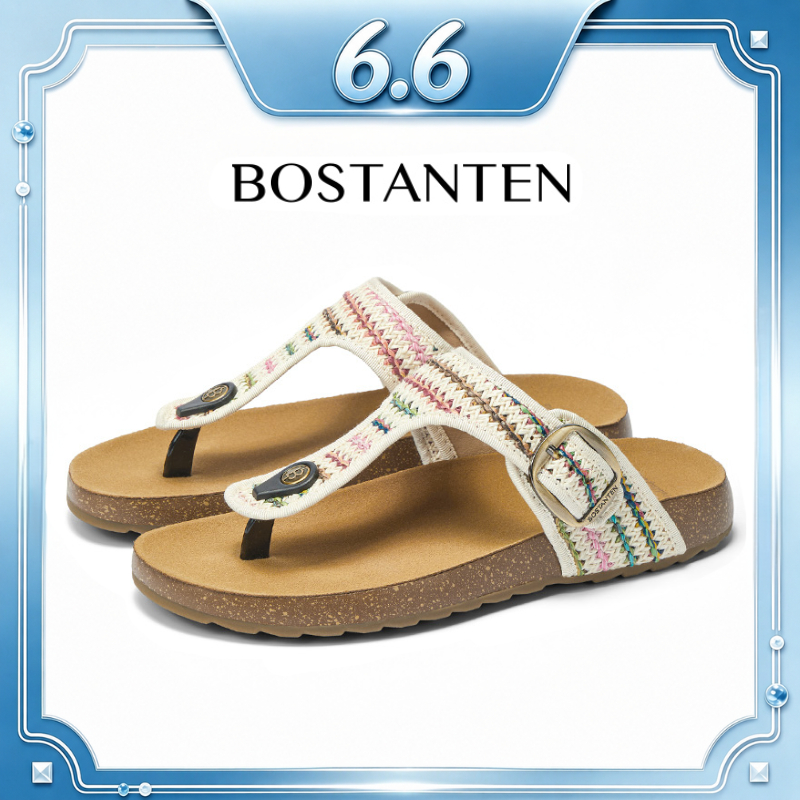 【สินค้าพร้อมส่งจากไทย】BOSTANTEN Gizth Shoes Women รองเท้าแตะแบบคีบ พื้นคอร์ก นุ่มสบาย กันลื่น ใส่ได้ทุกวัน