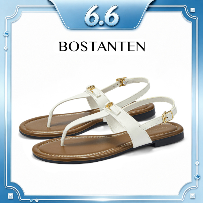 【สินค้าพร้อมส่งจากไทย】BOSTANTEN Cassandra Sandals รองเท้าแตะผู้หญิง หนังแท้ ดีไซน์เรียบ สายคาดปรับได้ นุ่ม เบา เดินสบาย