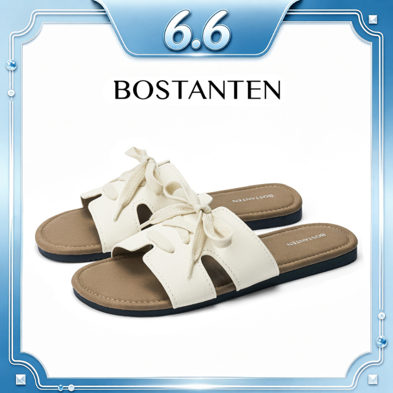 【สินค้าพร้อมส่งจากไทย】BOSTANTEN LuxChoco รองเท้าแตะสวมผู้หญิง ดีไซน์ผูกเชือก พื้นนิ่มพับได้ นุ่มสบาย เบา ไม่กัดเท้า กันลื่น
