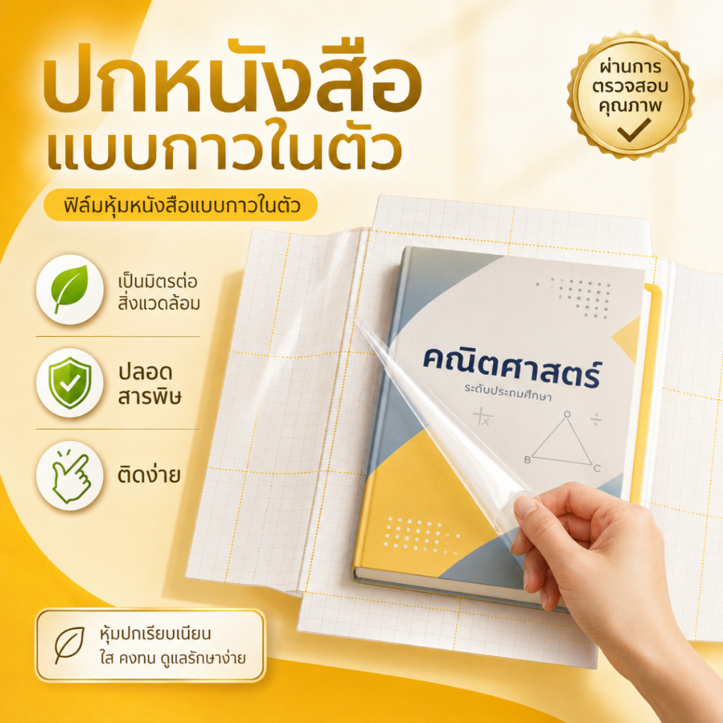 สติกเกอร์ห่อปกหนังสือ มีกาวในตัว พลาสติกใสเคลือบปกหนังสือ กันน้ำกันเปื้อน แบบใส อุปกรณ์การเรียน A00139