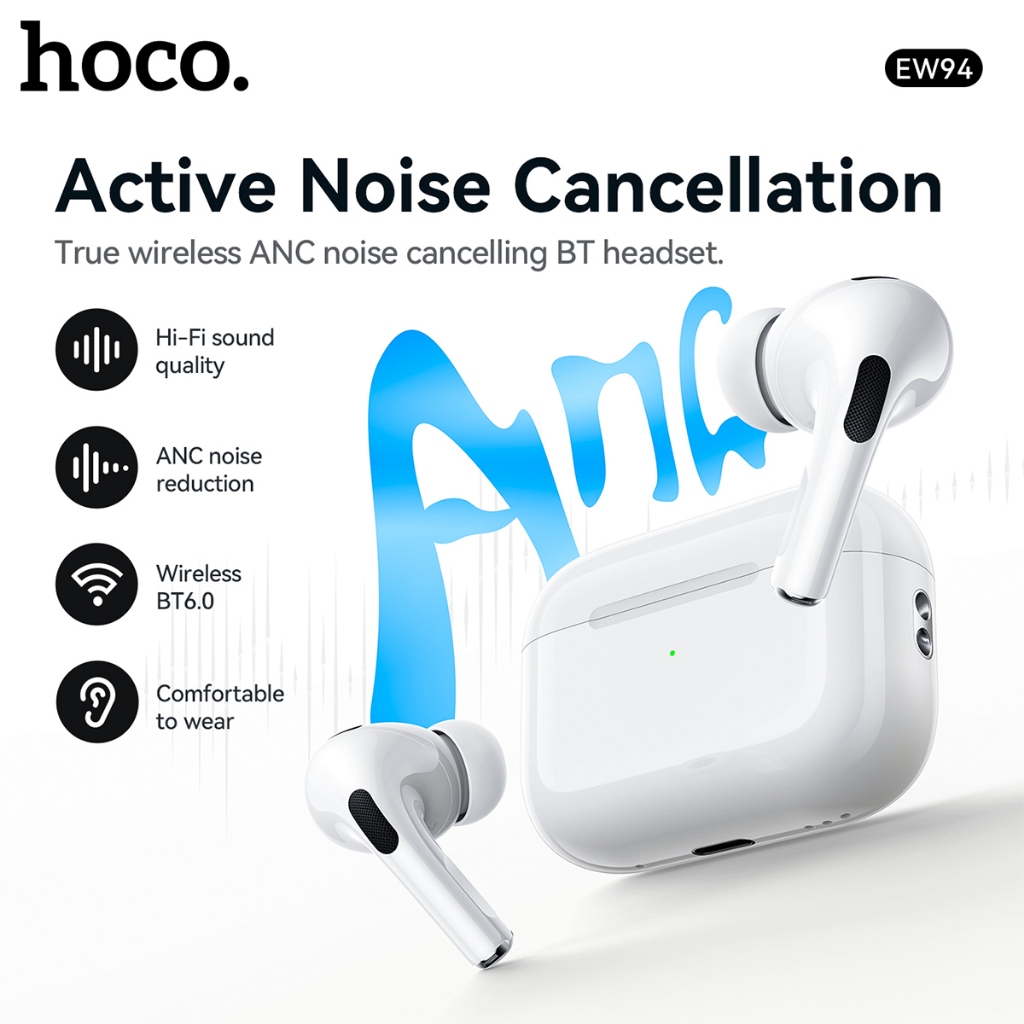 HOCO 100% Original EW94 TWS บลูทูธ 6.0 ANC หูฟังตัดเสียงรบกวน AP Pro 2 หูฟังไร้สายกีฬาพร้อมไมโครโฟนสําหรับโทรศัพท์มือถือทุกรุ่น Universal หูฟังชุดหูฟัง