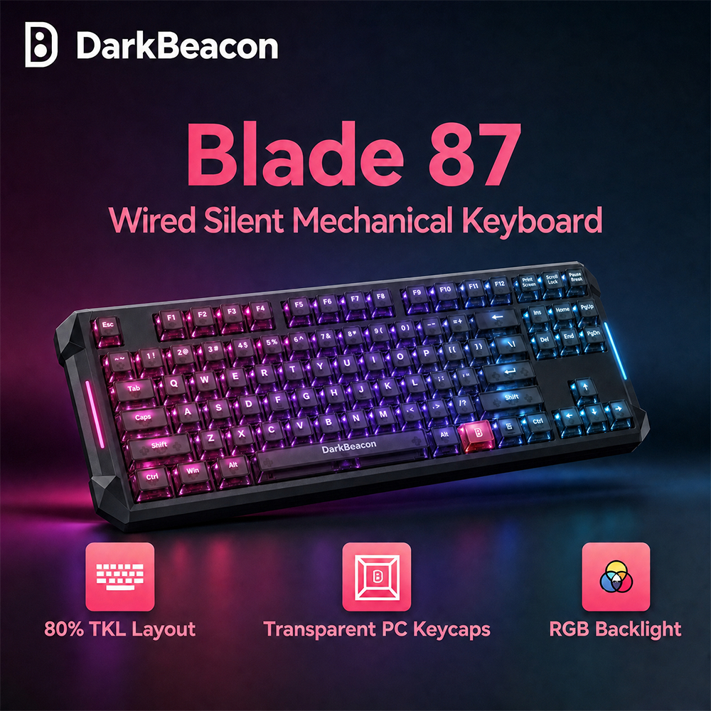 DarkBeacon Blade 87 คีย์บอร์ดเกมมิ่ง RGB เงียบ สวิตช์เงียบ สลับสวิตช์ได้ N-Key Rollover ขนาด TKL กะทัดรัด สำหรับเกมเมอร์ PC